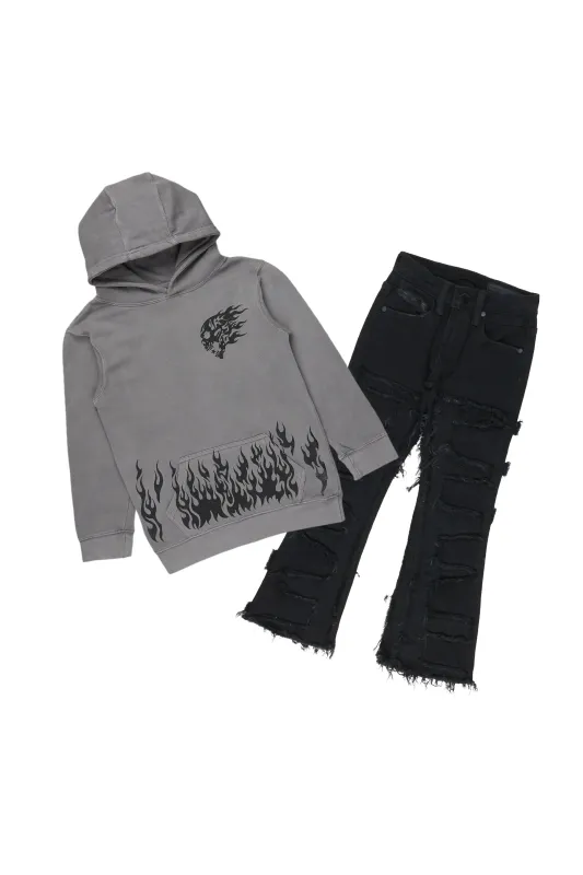 Boys Bubble Black Hoodie/Stack Flare Jean Set sold by Rockstar Original