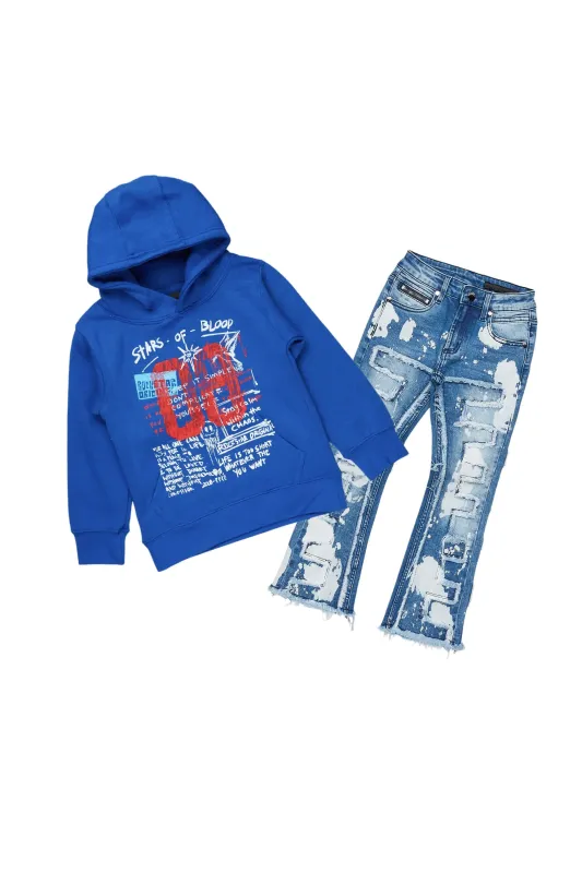 Boys Gabin Royal Blue Hoodie/Stacked Flare Jean Set sold by Rockstar Original