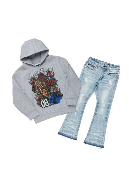 Boys Jaylen Grey Hoodie/Stacked Flare Jean Set sold by Rockstar Original