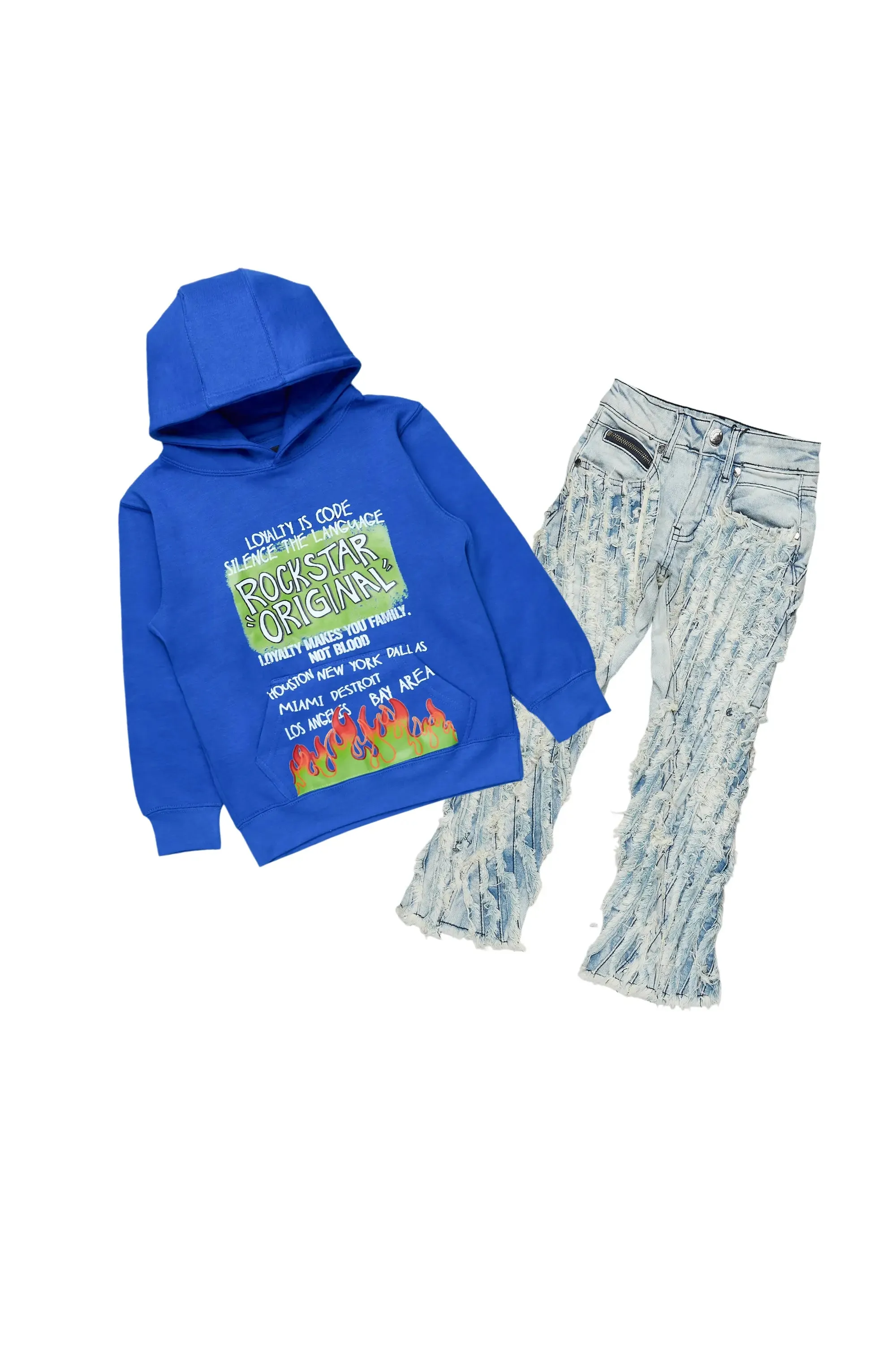 Boys Nebo Blue Hoodie/Stacked Flare Jean Set sold by Rockstar Original