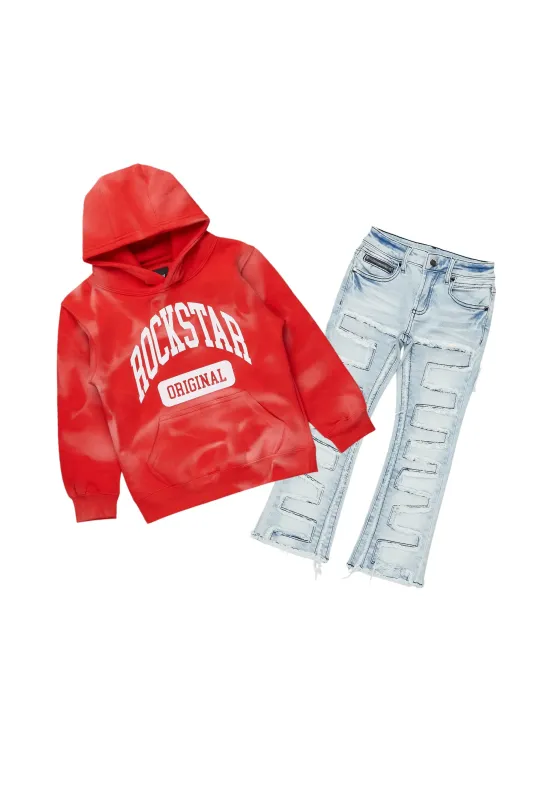 Boys Member Red/Blue Hoodie/Stacked Flare Jean Set sold by Rockstar Original