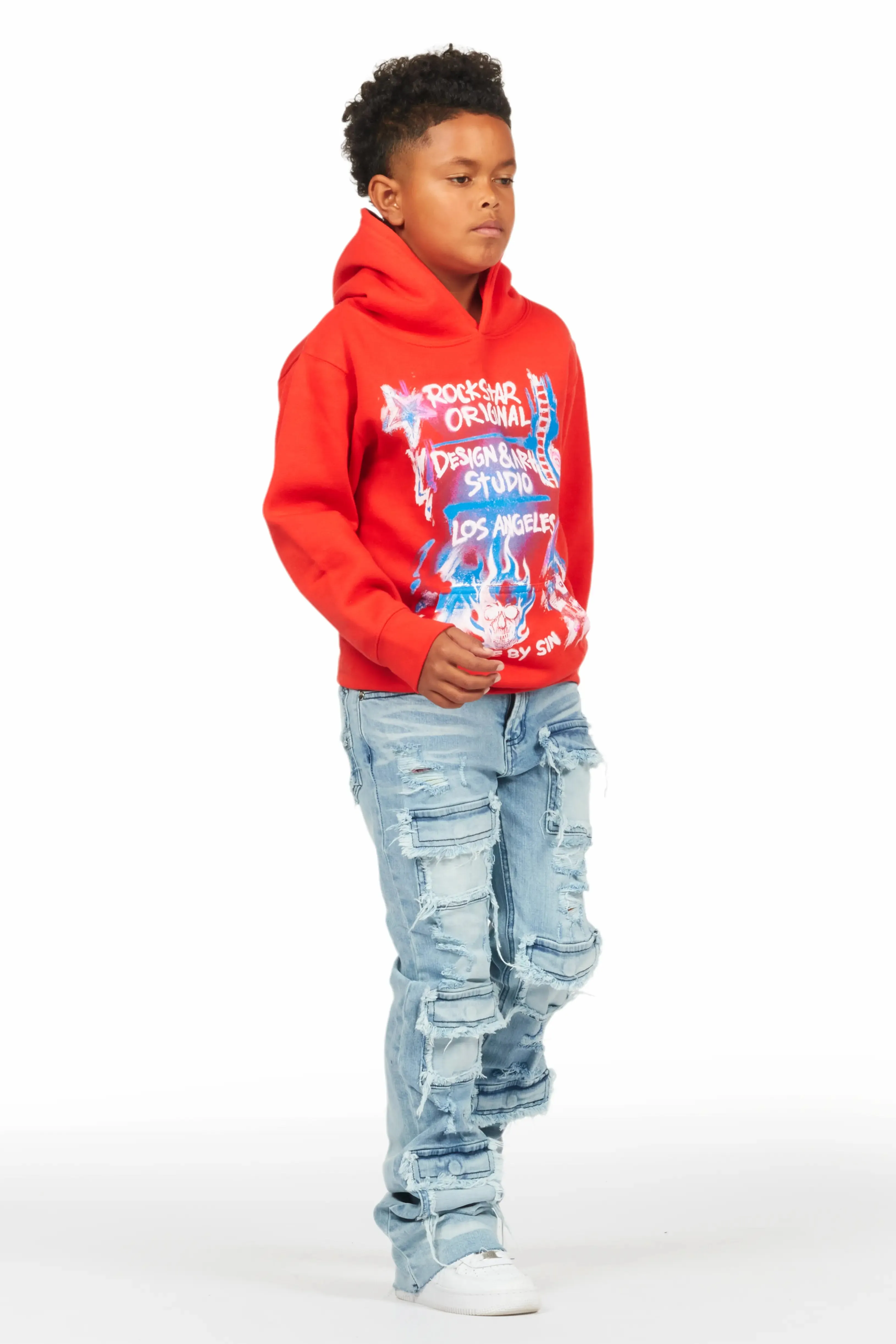 Boys Soweto Red Hoodie/Stacked Flare Jean Set sold by Rockstar Original product image thumbnail 4