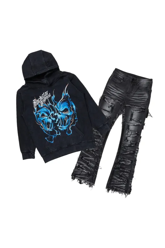 Boys Texastea Vintage Black Hoodie/Stacked Flare Jean Set sold by Rockstar Original
