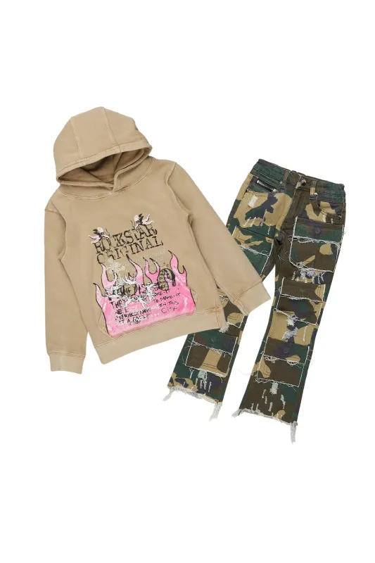 Girls Leira Camo Hoodie/Stacked Flare Jean Set sold by Rockstar Original