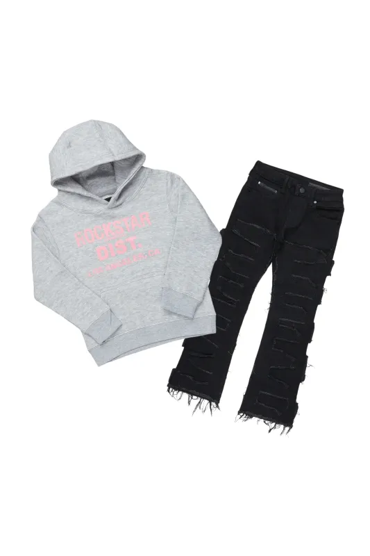 Girls Janny Grey/Black Hoodie/Stacked Flare Jean Set sold by Rockstar Original