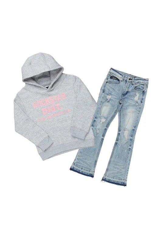 Girls Janny Grey/Blue Hoodie/Stacked Flare Jean Set sold by Rockstar Original