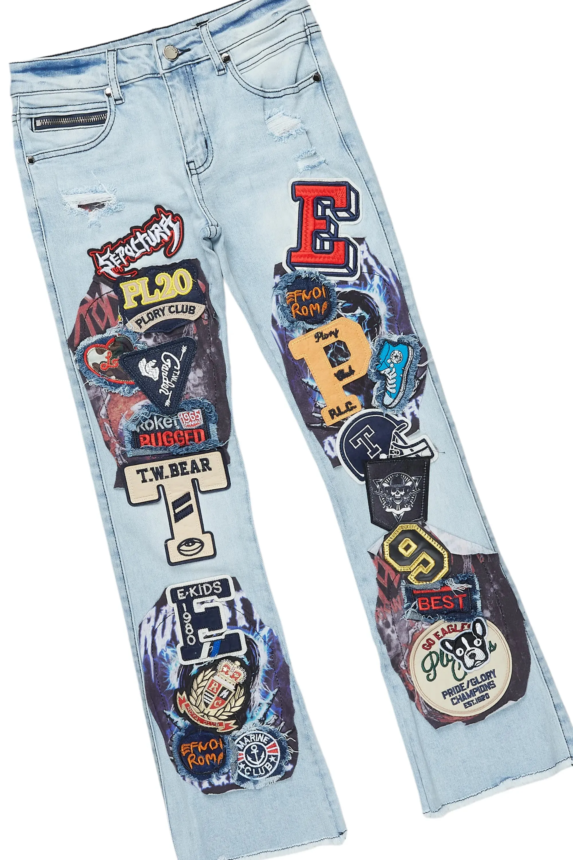 Boys Kait Blue/Grey T-Shirt/Stacked Flare Jean Set sold by Rockstar Original product image thumbnail 3