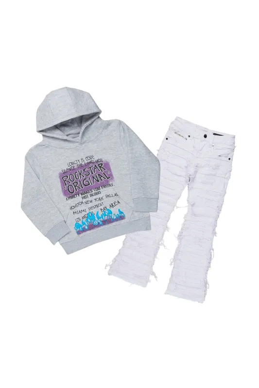 Girls Bena Grey Hoodie/Stacked Flare Jean Set sold by Rockstar Original