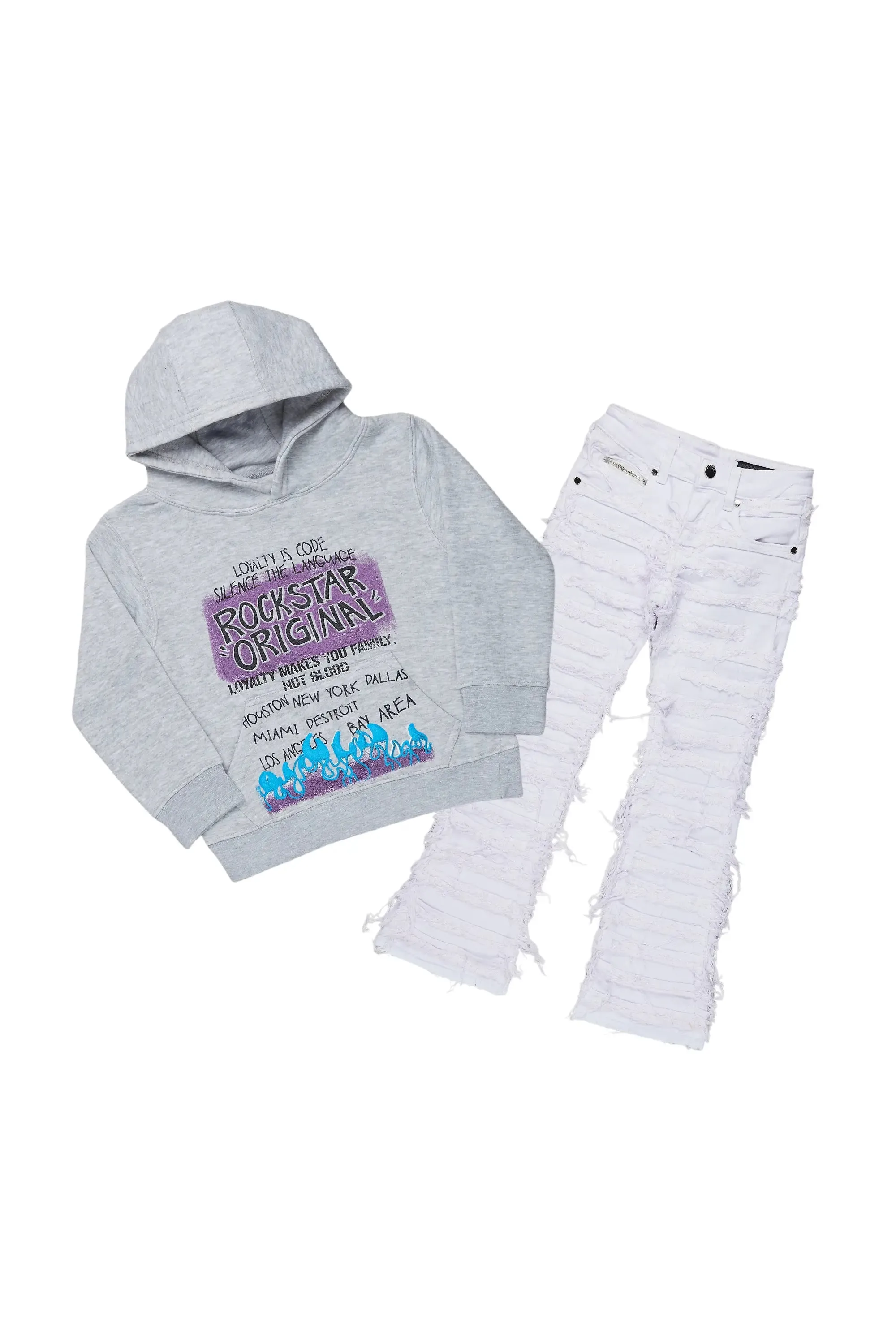 Girls Bena Grey Hoodie/Stacked Flare Jean Set sold by Rockstar Original