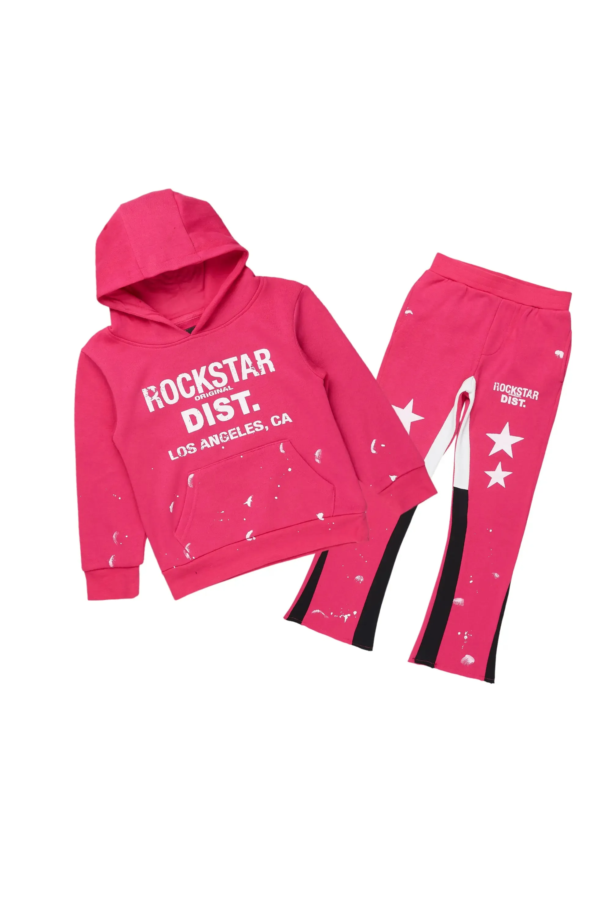 Girls Harlow Fuchsia Hoodie Stacked Flare Track Set sold by Rockstar Original