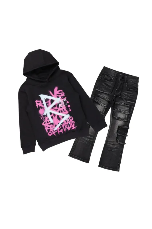 Girls Nahomy Black Hoodie/Slim Fit Jean Set sold by Rockstar Original