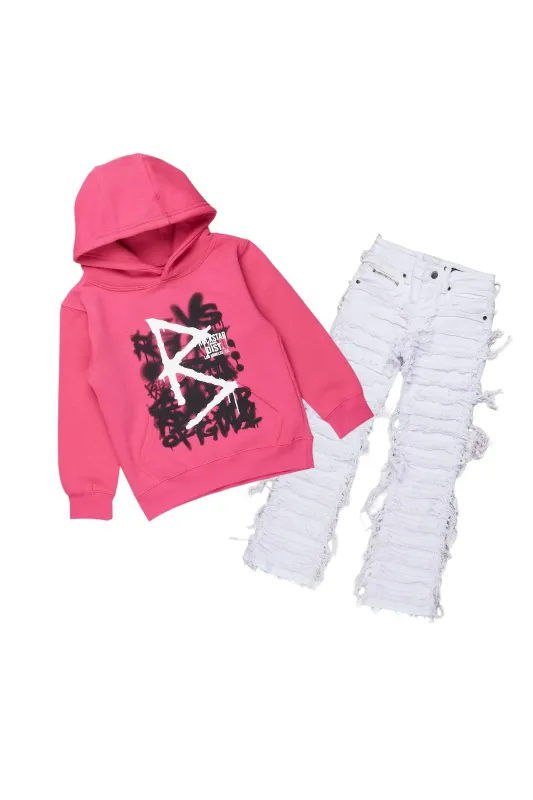 Girls Nahomy Fuchsia Hoodie/Stacked Flare Jean Set sold by Rockstar Original