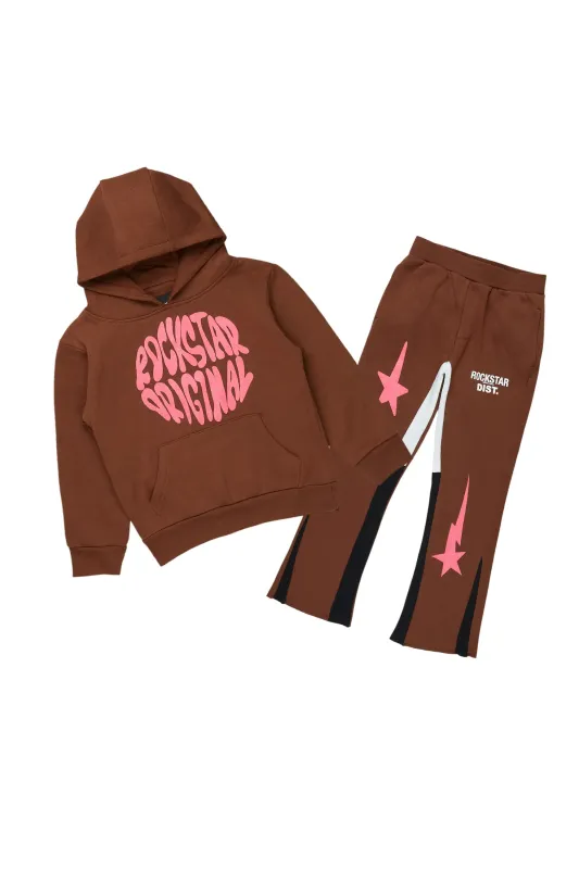 Girls Aria Brown Hoodie Stacked Flare Track Set sold by Rockstar Original