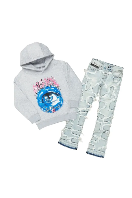 Boys  Davi Grey/Blue Hoodie/Stacked Flare Jean Set sold by Rockstar Original
