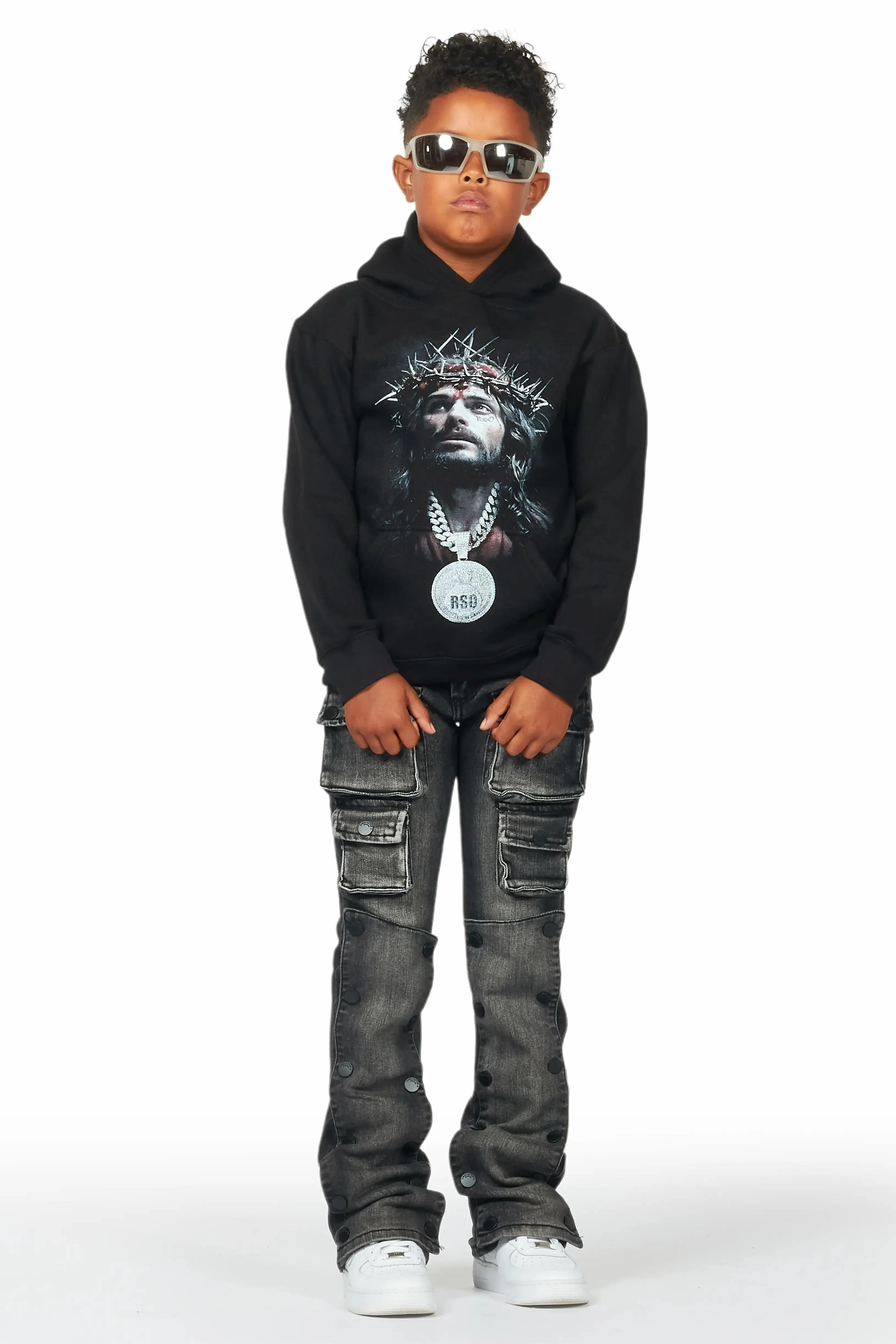 Boys Daman Black Hoodie/Stacked Flare Jean Set sold by Rockstar Original product image thumbnail 2