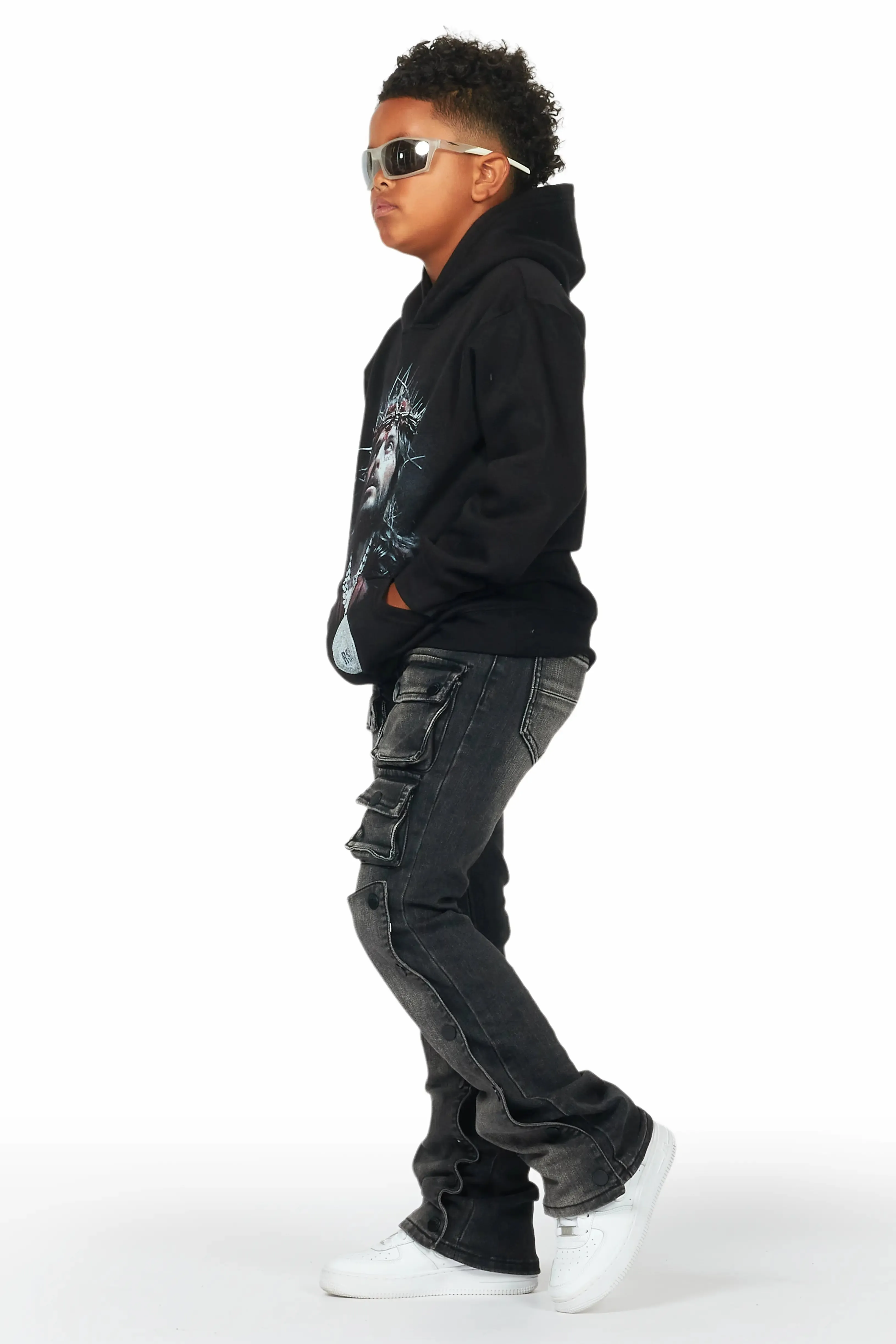 Boys Daman Black Hoodie/Stacked Flare Jean Set sold by Rockstar Original product image thumbnail 5