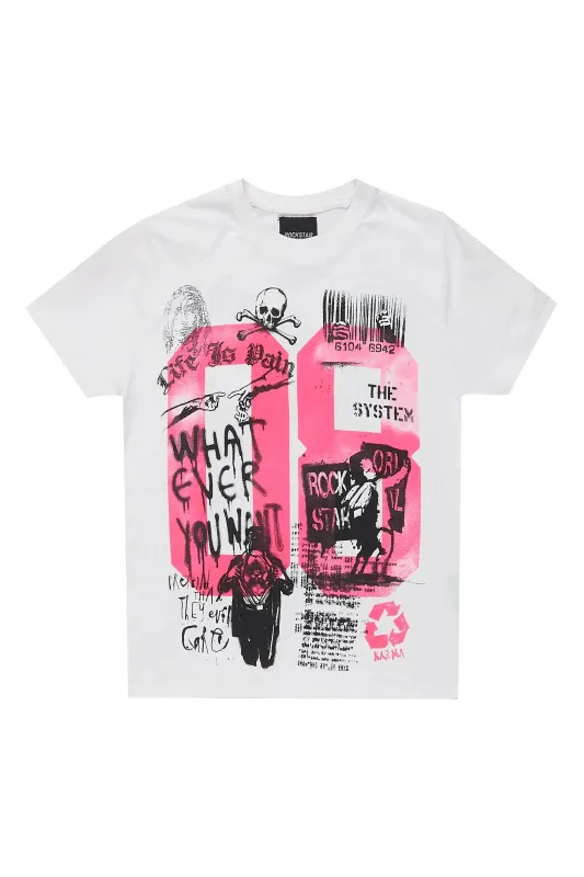 Girls Kammy White/Pink Graphic T-Shirt sold by Rockstar Original