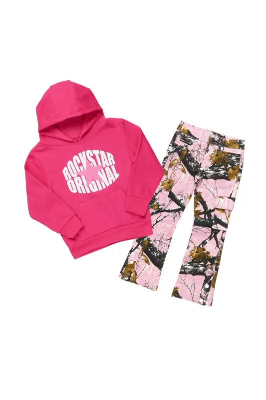 Girls Mia Pink Hoodie/Stacked Flare Jean Set sold by Rockstar Original