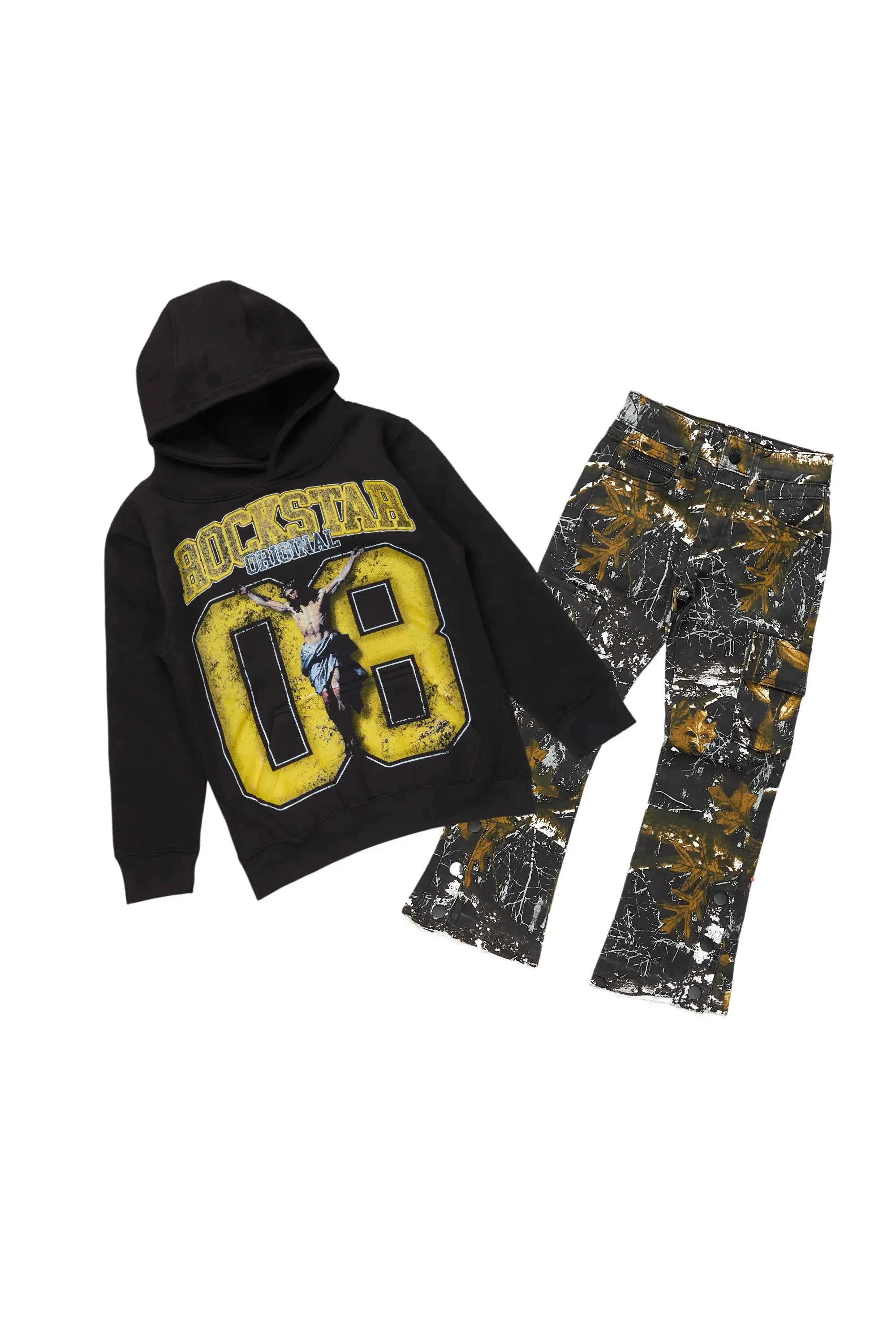 Boys Fields Black Hoodie/Stacked Flare Jean Set sold by Rockstar Original