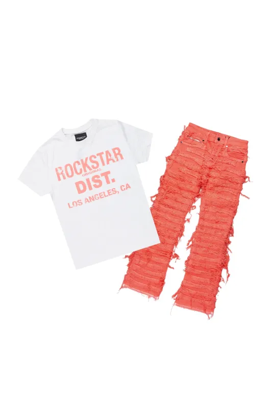Girls Kona Coral T-Shirt/Stacked Flare Jean Set sold by Rockstar Original