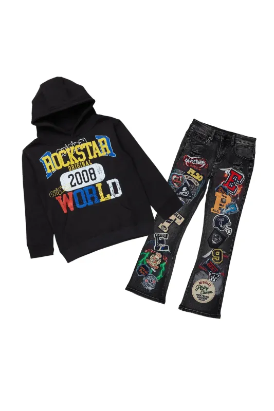 Boys Daria Black Hoodie/Stacked Flare Jean Set sold by Rockstar Original