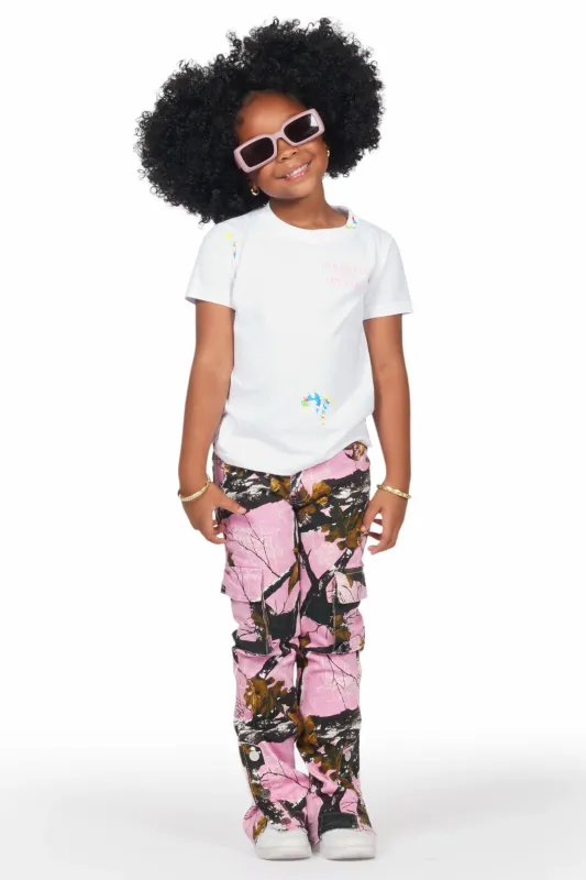 Girls Rasida White/Pink T-Shirt/Stacked Flare Jean Set sold by Rockstar Original