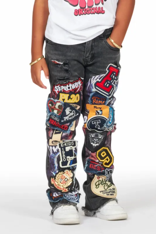 Girls Esma Black Stacked Flare Jean sold by Rockstar Original