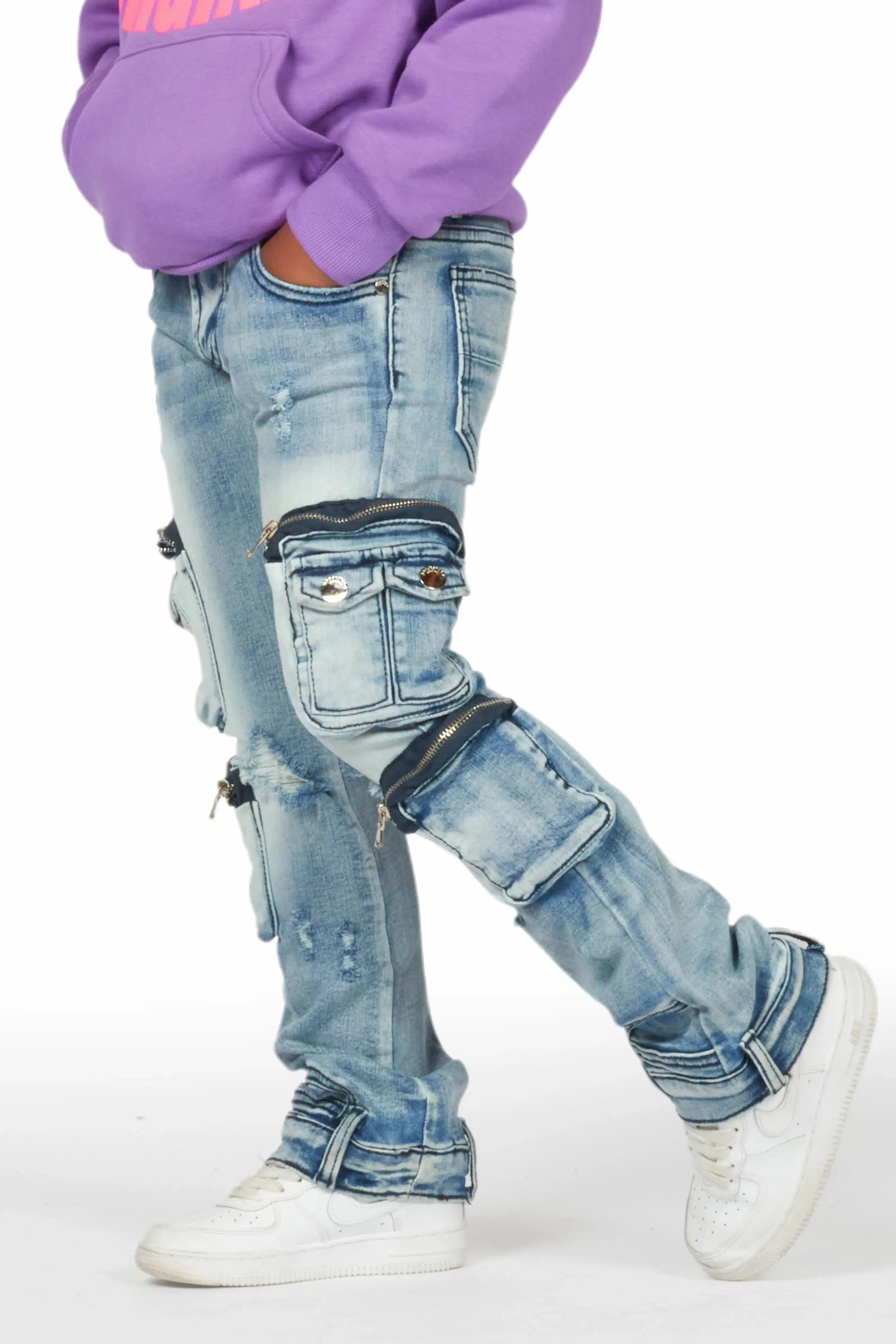 Girls Alisson Light Blue Stacked Flare Jean sold by Rockstar Original