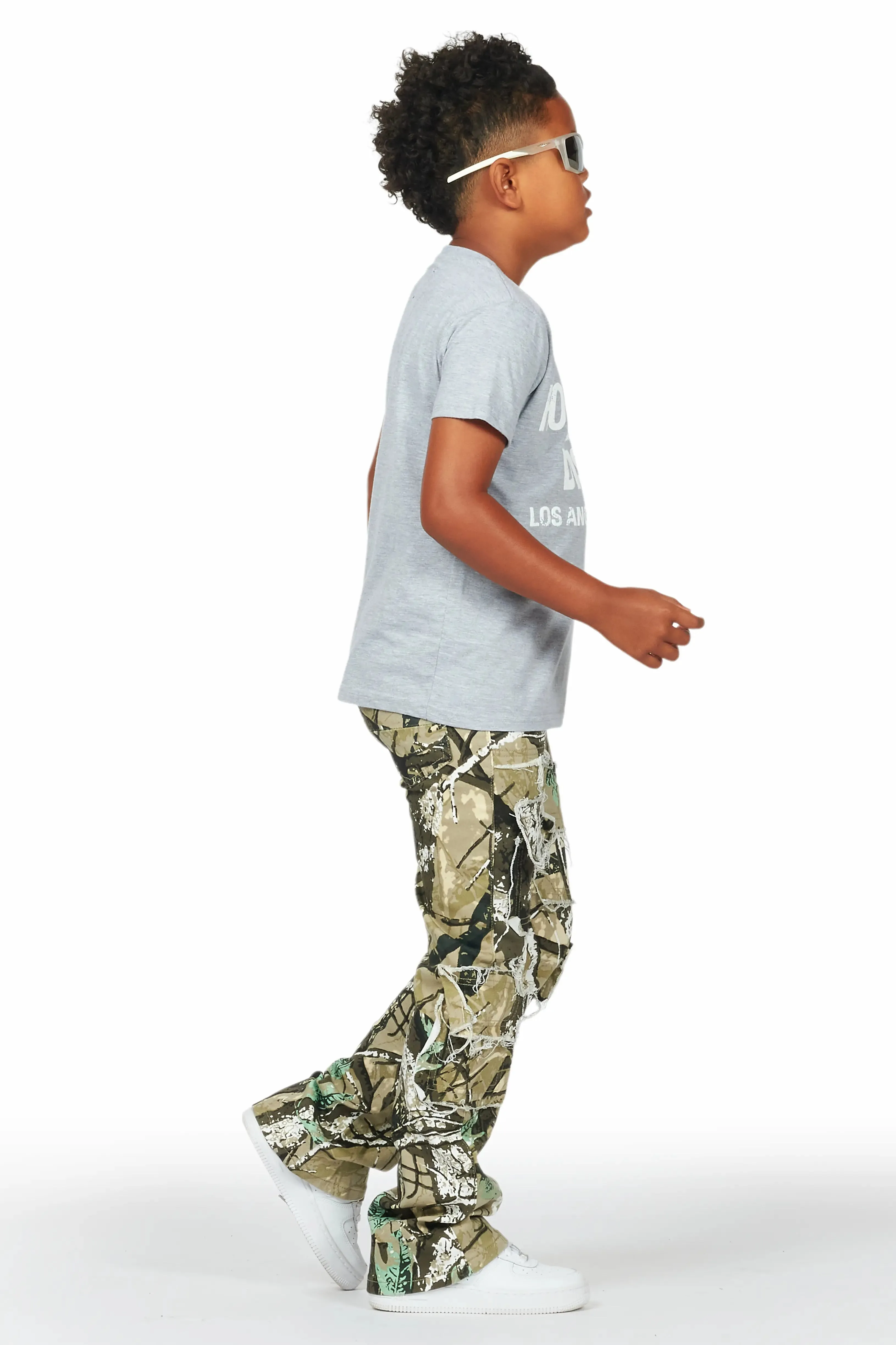 Boys Kyaire Grey/Tree Camo T-Shirt/Stacked Flare Jean Set sold by Rockstar Original product image thumbnail 3