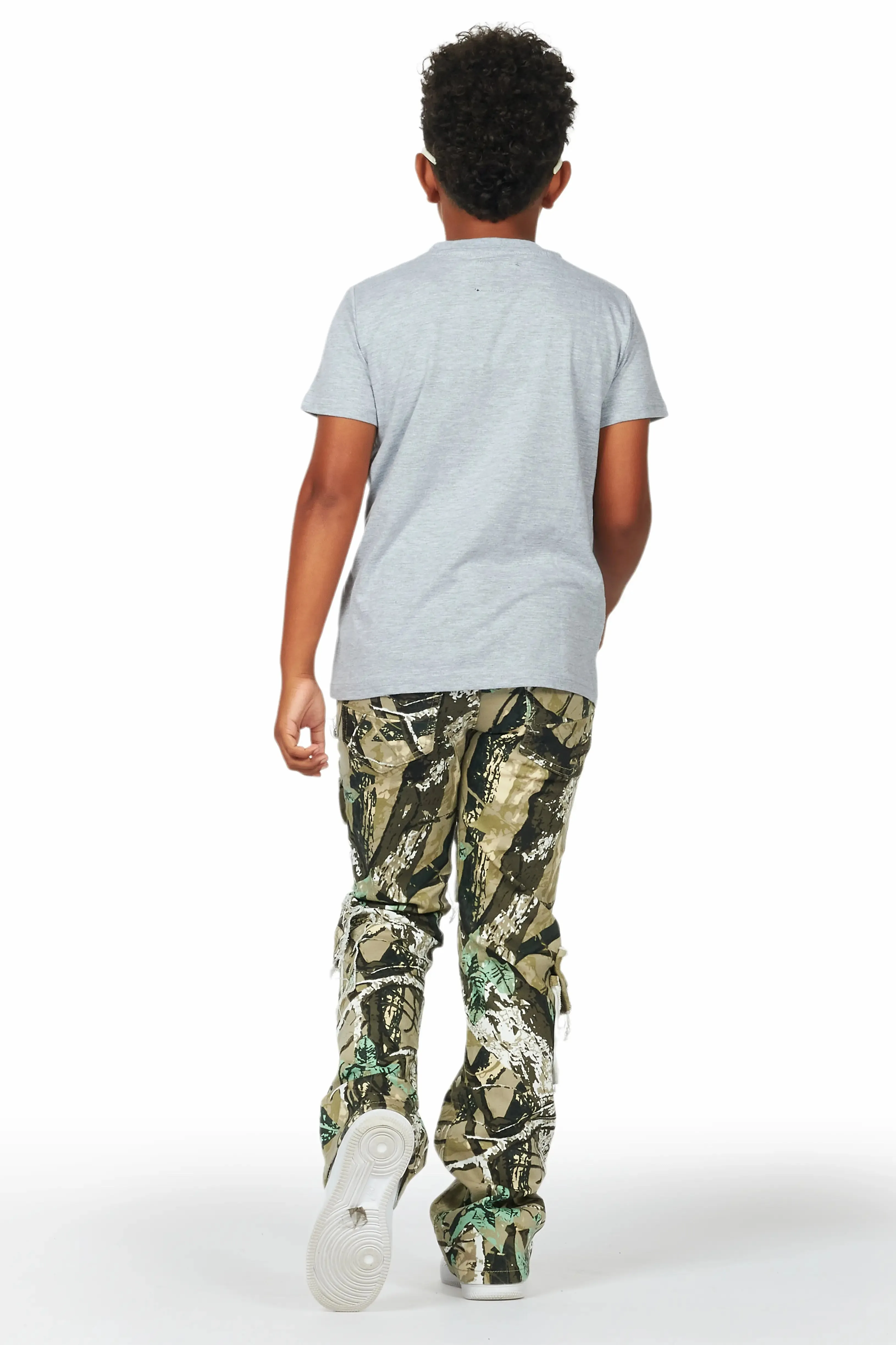 Boys Kyaire Grey/Tree Camo T-Shirt/Stacked Flare Jean Set sold by Rockstar Original product image thumbnail 4