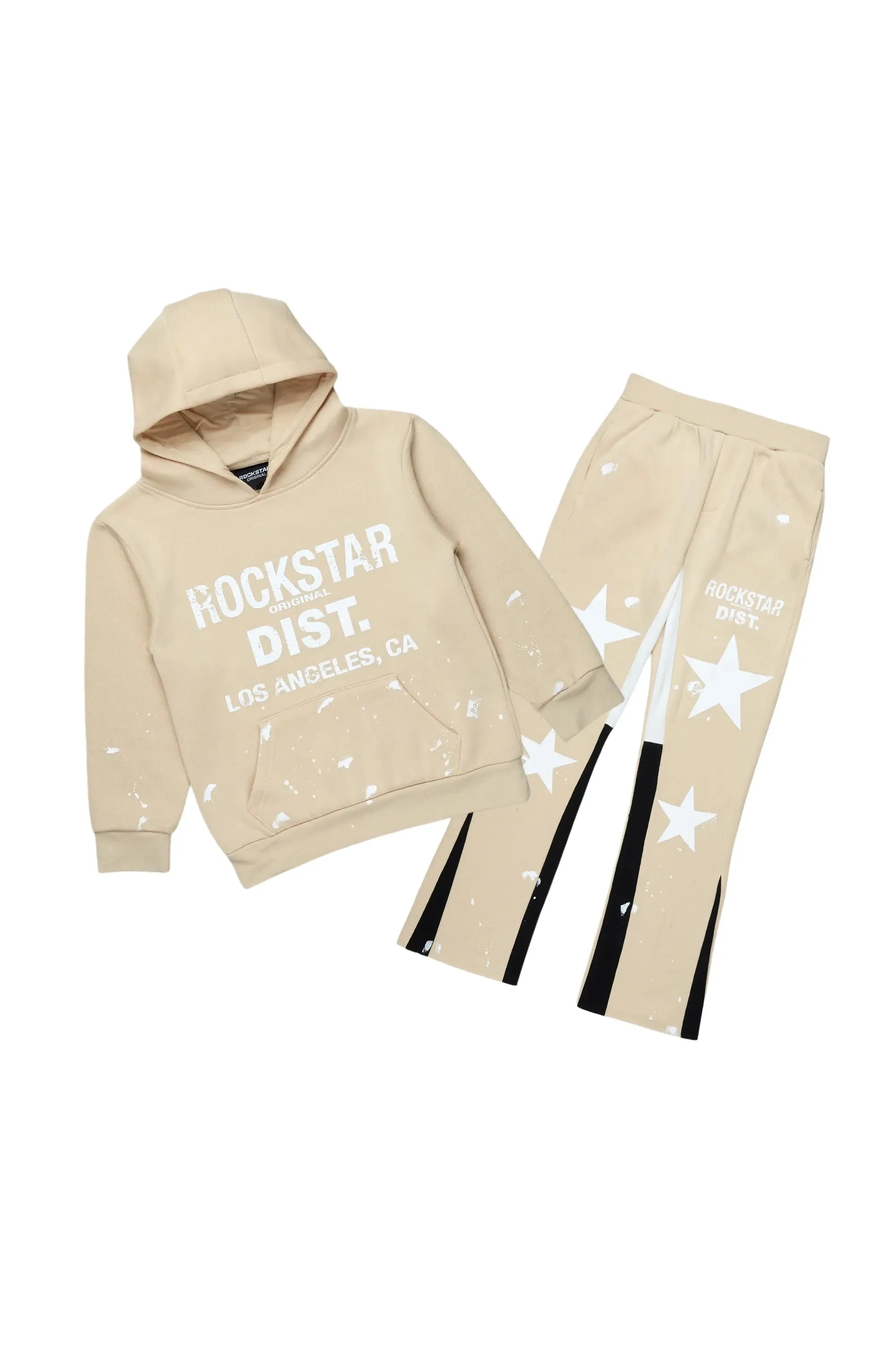 Boys Bowie Beige Stacked Pant Set sold by Rockstar Original
