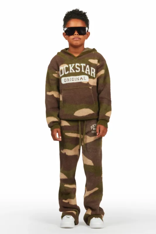 Boys Member Green Camo Stacked Flare Knitted Mohair Track Set sold by Rockstar Original