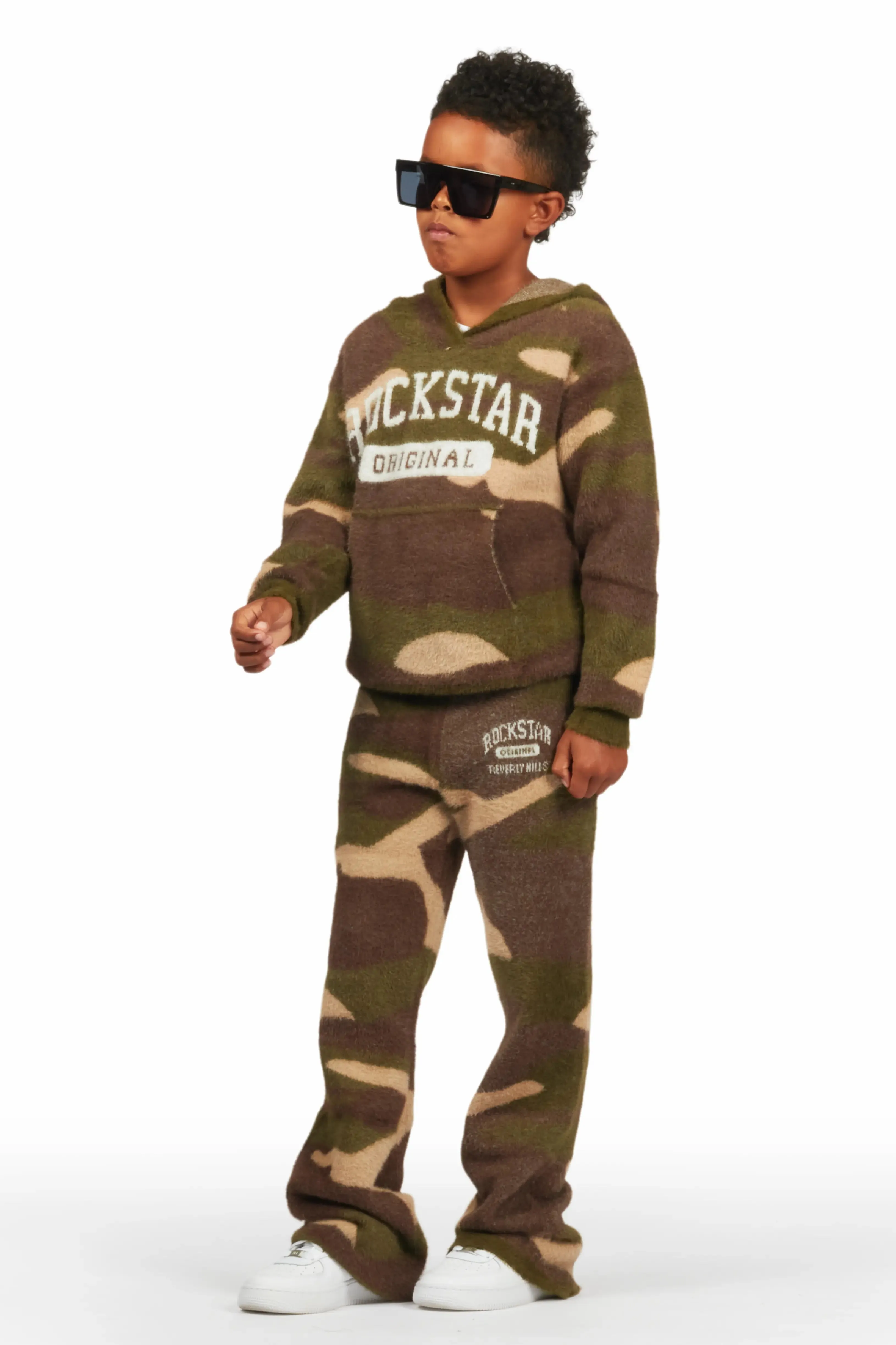 Boys Member Green Camo Stacked Flare Knitted Mohair Track Set sold by Rockstar Original product image thumbnail 5