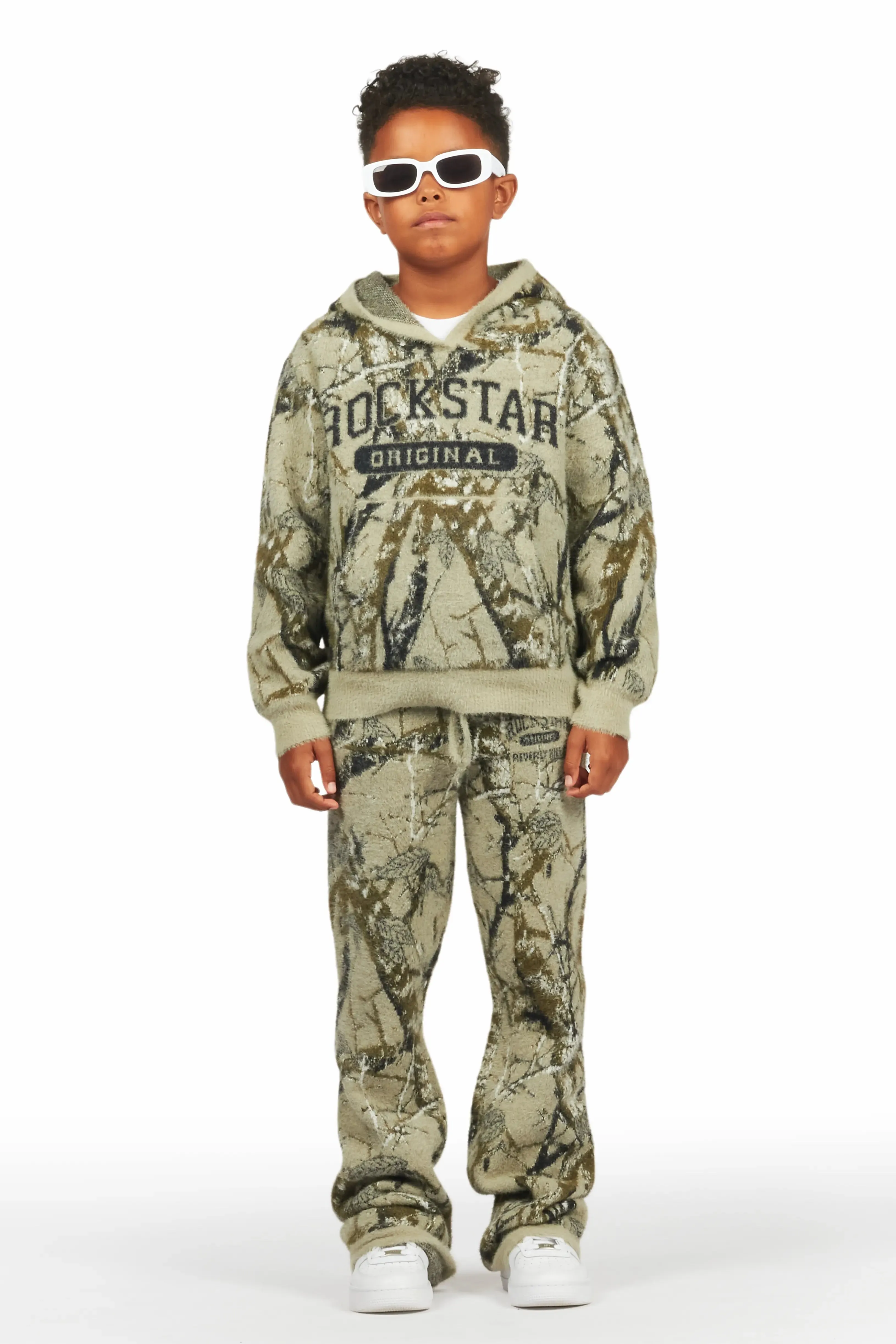 Boys Member Tree Camo Stacked Flare Knitted Mohair Track Set sold by Rockstar Original