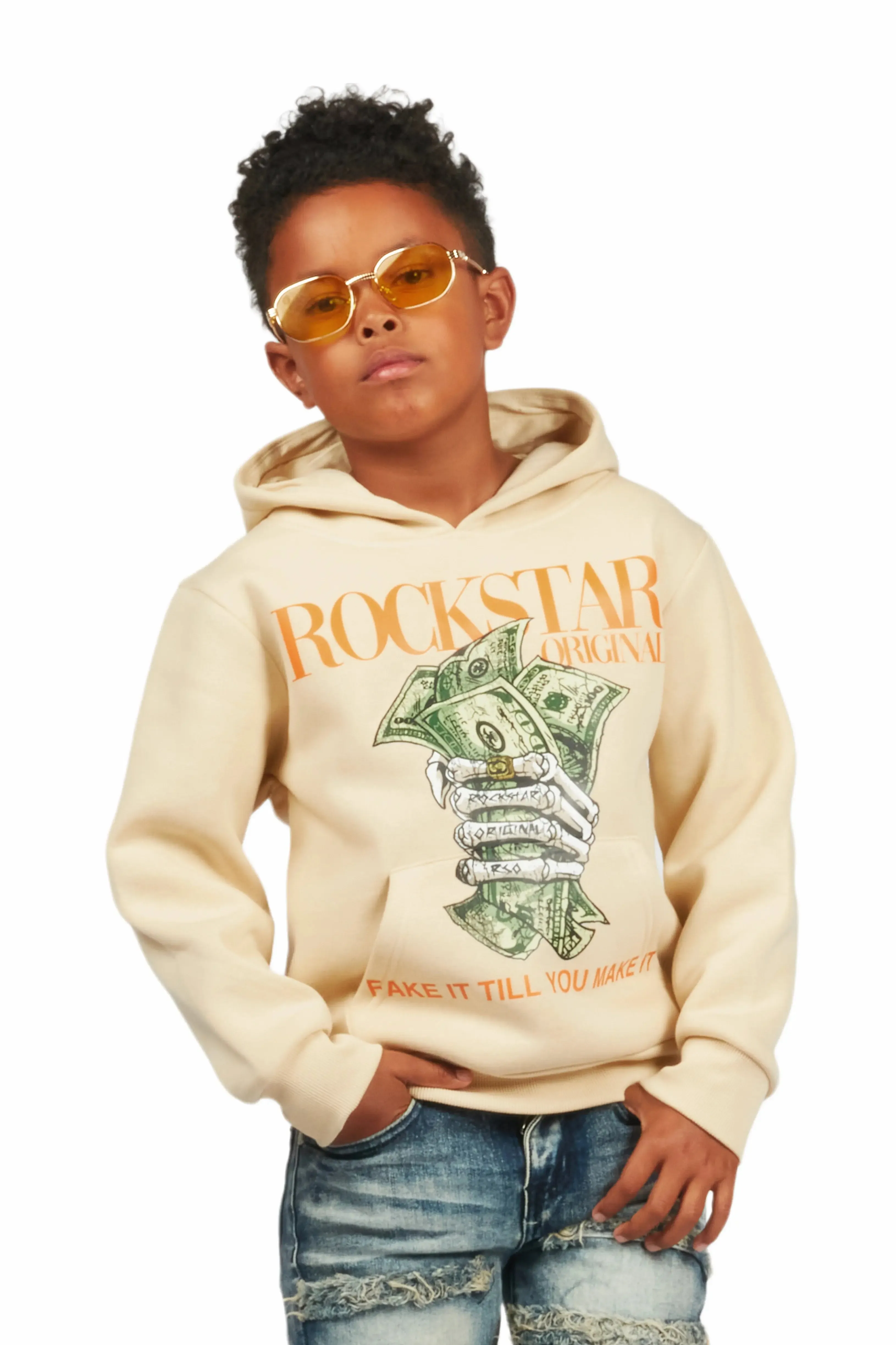 Boys Kayson Beige Graphic Hoodie sold by Rockstar Original product image thumbnail 2