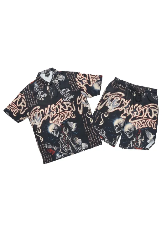 Clout Black Button Down Short Set sold by Rockstar Original