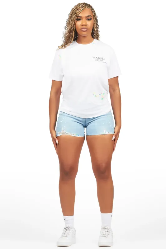 Karlei White/Blue Denim Short Set sold by Rockstar Original