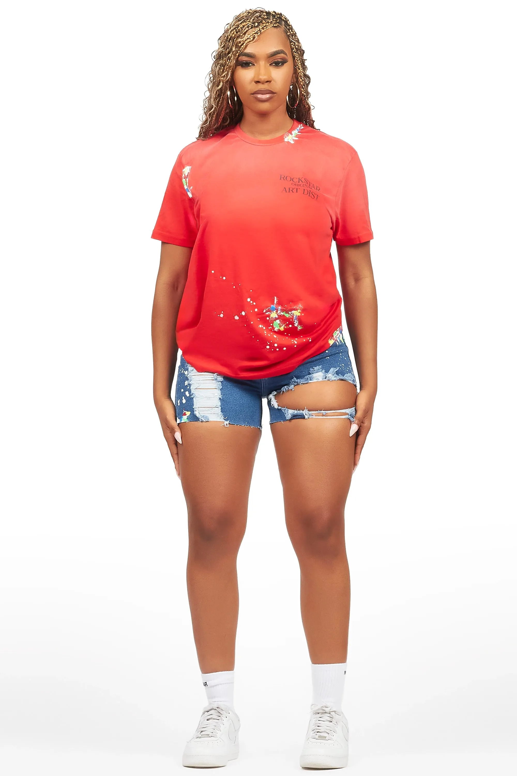 Lathoya Red/Blue Denim Short Set sold by Rockstar Original
