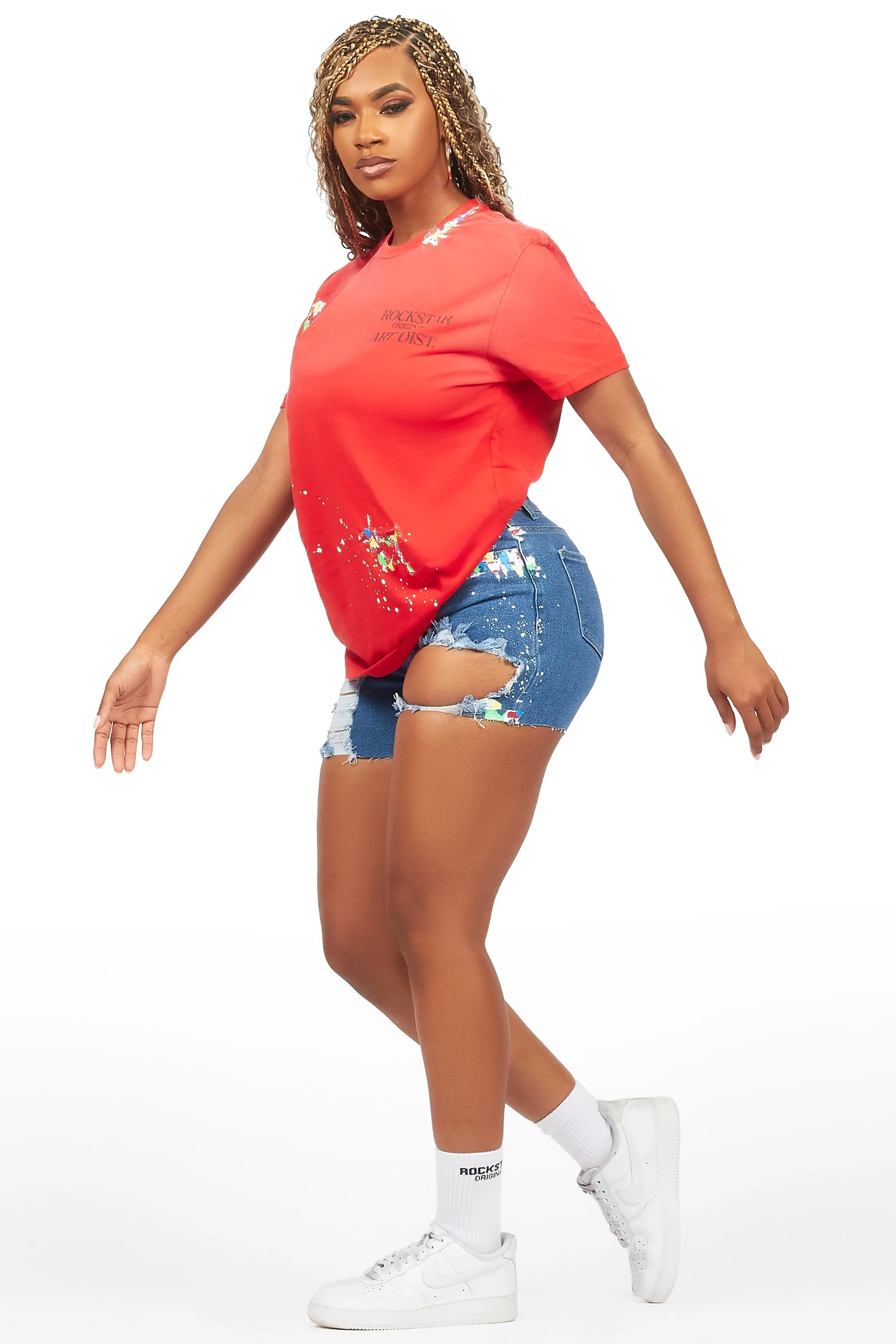 Lathoya Red/Blue Denim Short Set sold by Rockstar Original product image thumbnail 4