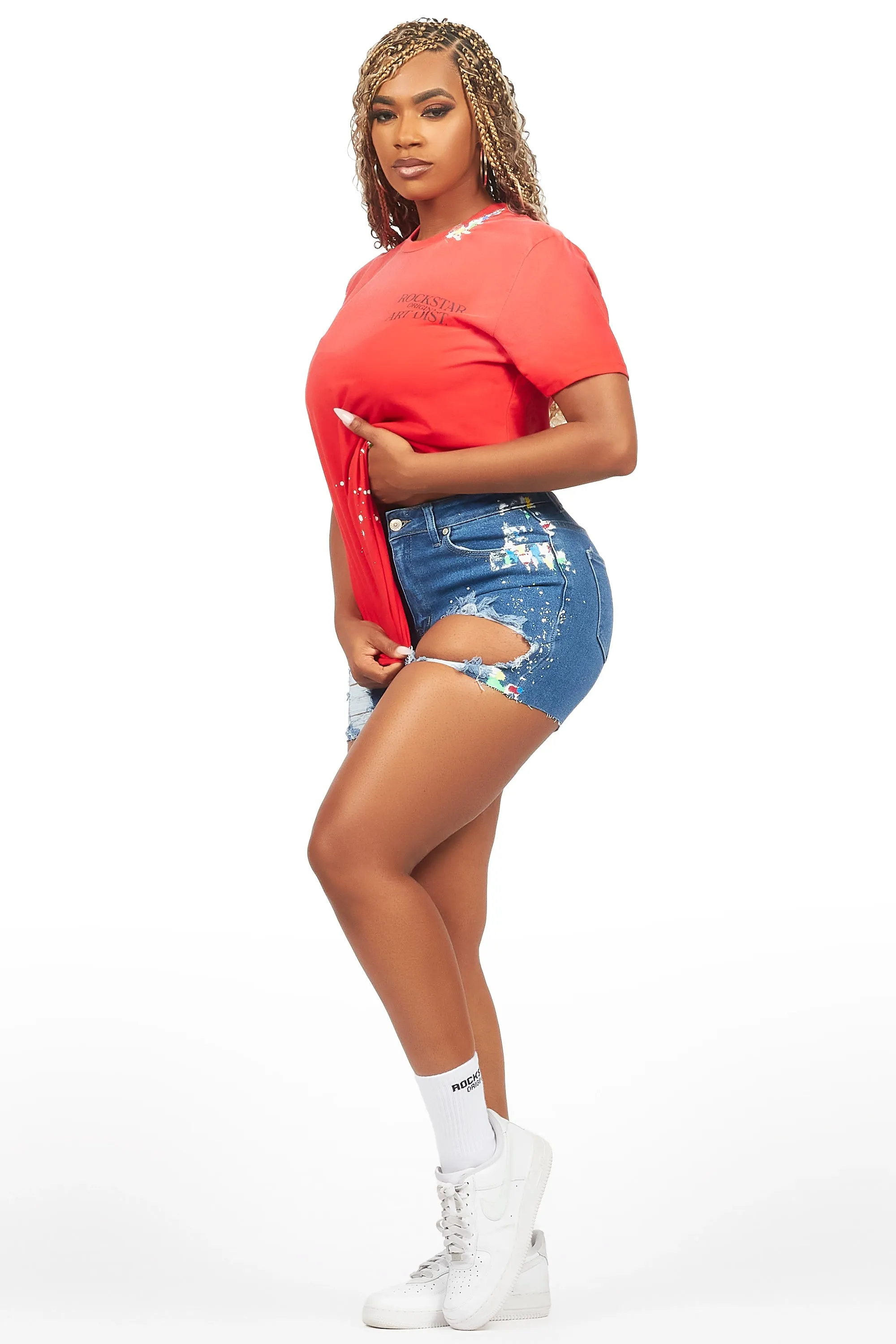 Lathoya Red/Blue Denim Short Set sold by Rockstar Original product image thumbnail 3