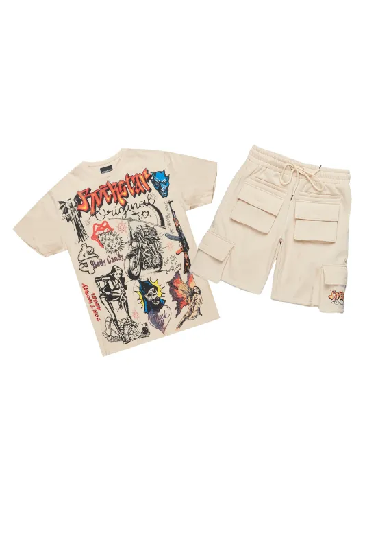 Shoota Beige/Black Short Set sold by Rockstar Original