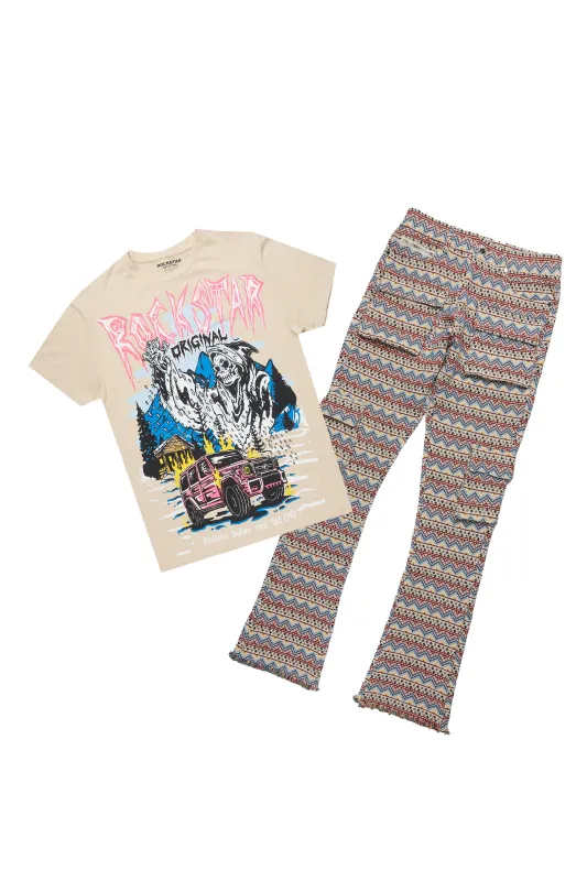 Kip Vintage Sand Graphic T-Shirt/Zierry Multi Tapestry Jean Bundle sold by Rockstar Original