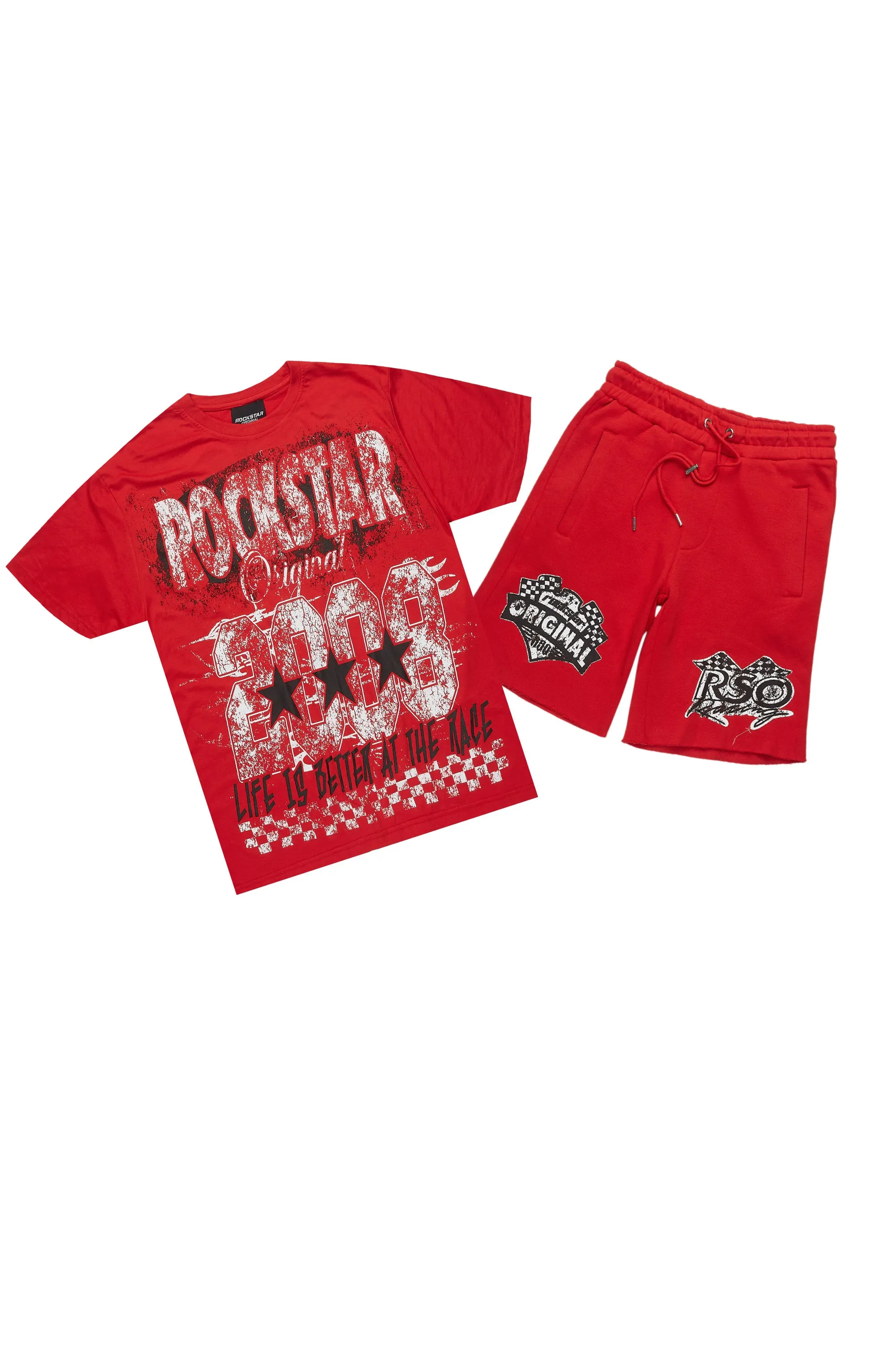 Racing Grung Red/Black T-Shirt/Raw Edge Short Set sold by Rockstar Original
