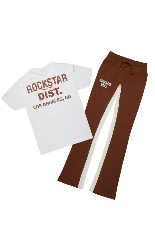 Lake White/Brown T-Shirt/Stacked Baggy Track Pant Set sold by Rockstar Original