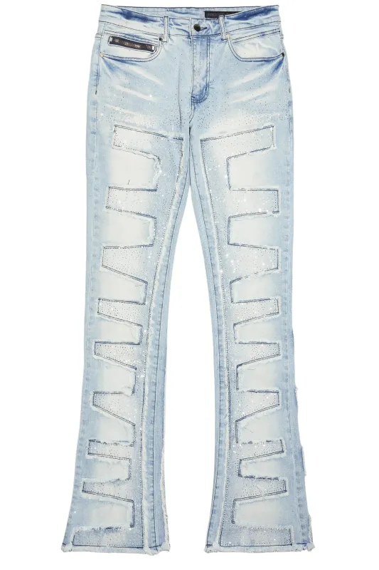 Shake Light Blue Rhinestone Stacked Flare Jean sold by Rockstar Original