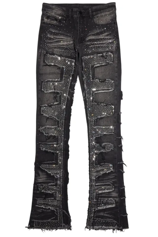 Shake Dark Grey Rhinestone Stacked Flare Jean sold by Rockstar Original