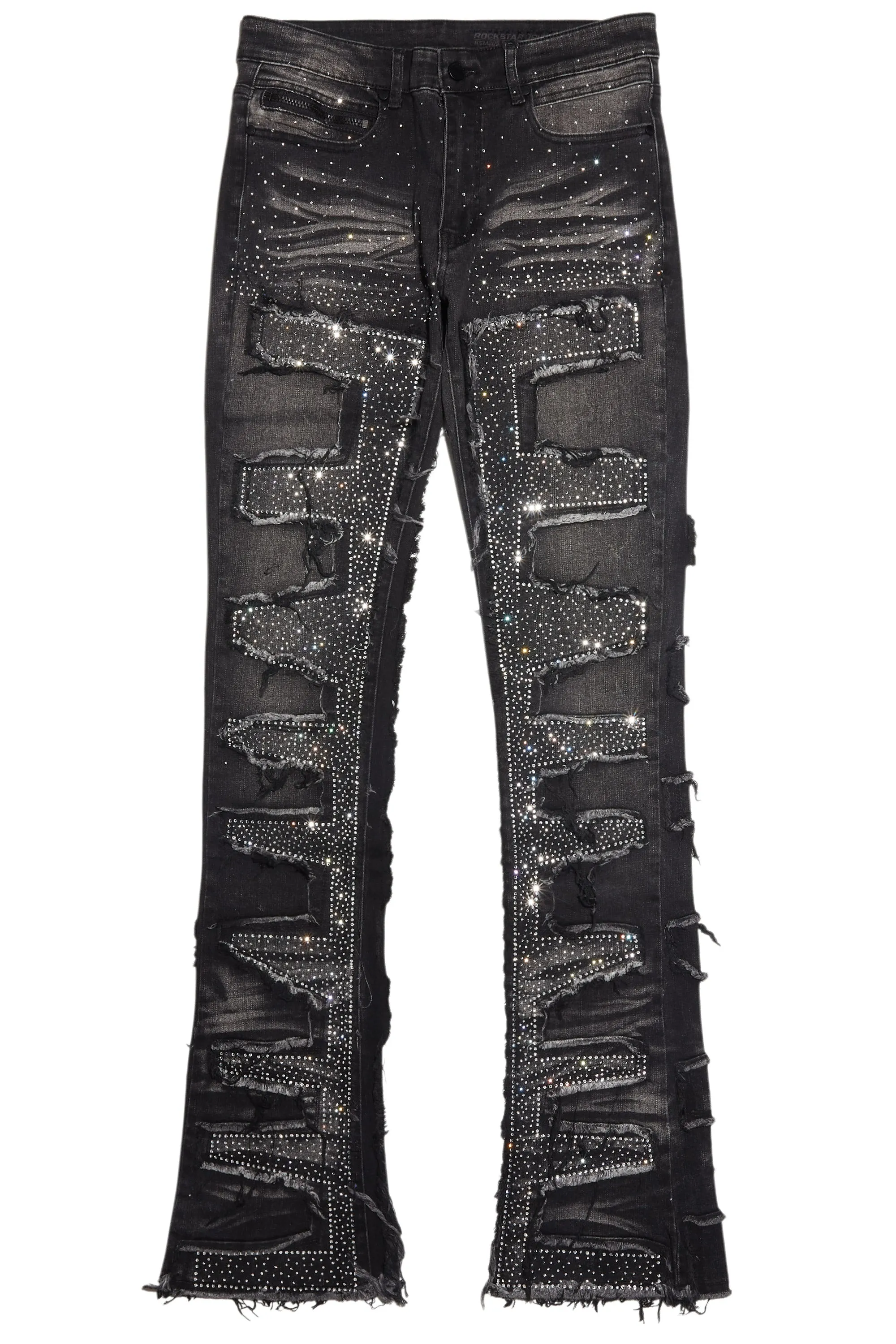 Shake Dark Grey Rhinestone Stacked Flare Jean sold by Rockstar Original