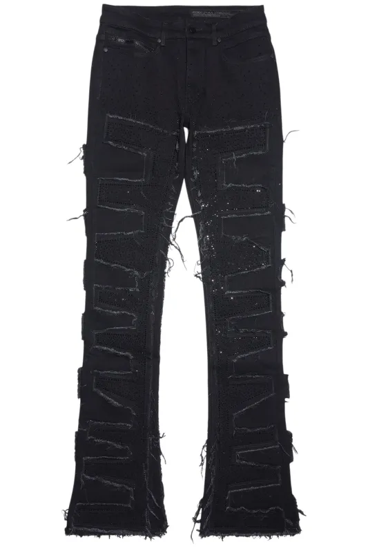 Shake Black Rhinestone Stacked Flare Jean sold by Rockstar Original