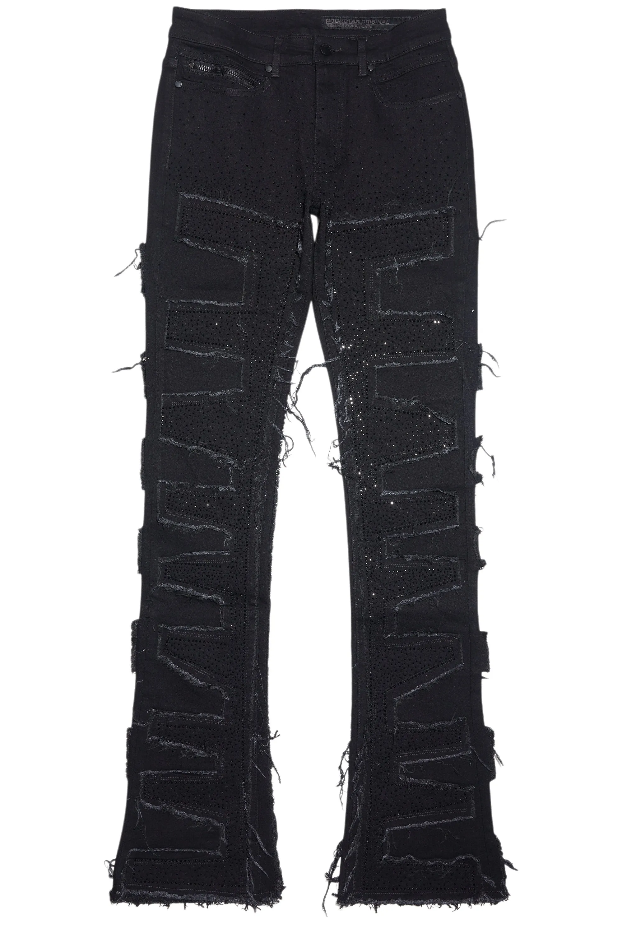 Shake Black Rhinestone Stacked Flare Jean sold by Rockstar Original