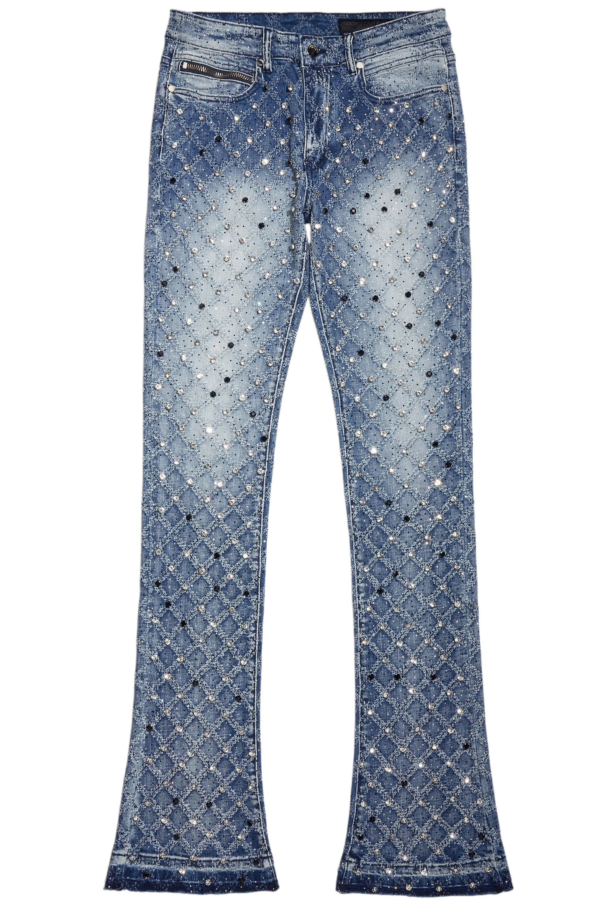 Glit Dark Blue Rhinestone Stacked Flare Jean sold by Rockstar Original